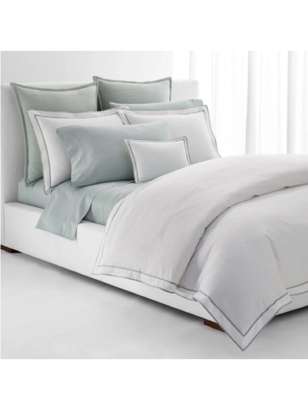 Lauren Ralph Lauren Spencer Sateen Border Duvet Cover WhiteSage, NWT, Full/Queen